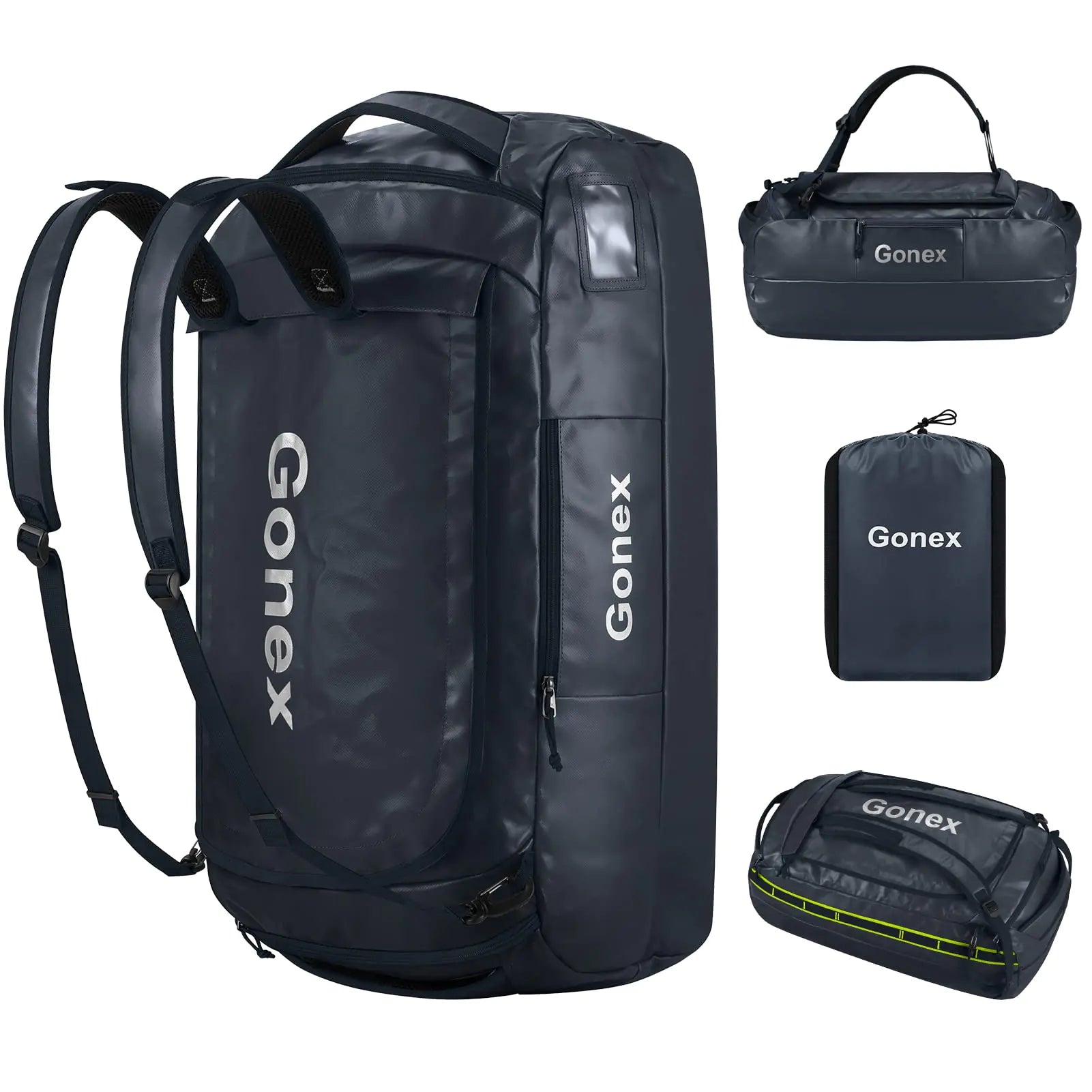 Gonex 80L Duffel Bag Backpack Convertible to Gym Backpack and Handbag for Men Women Water-Repellent for Hiking Camping Travelling Cycling Dark Blue